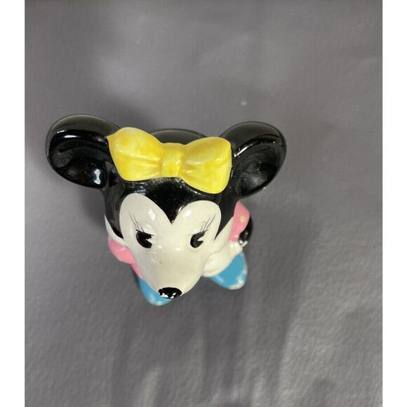 Vintage Disney Ceramic Minnie Mouse Figurine Pink Polka Dot Dress Blue Shoes - Picture 7 of 9